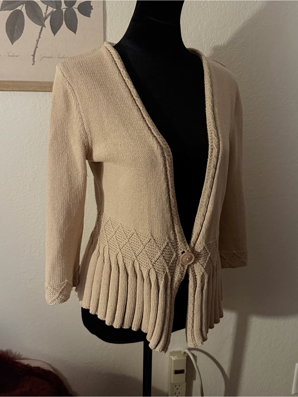 Vintage Beige V-Neck Open Cardigan Sweater